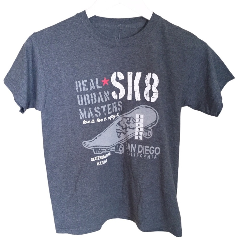 NWT SD Trading Co Streetwear San Diego Skate Graphic Tee Grey Cap Sleeve Top S